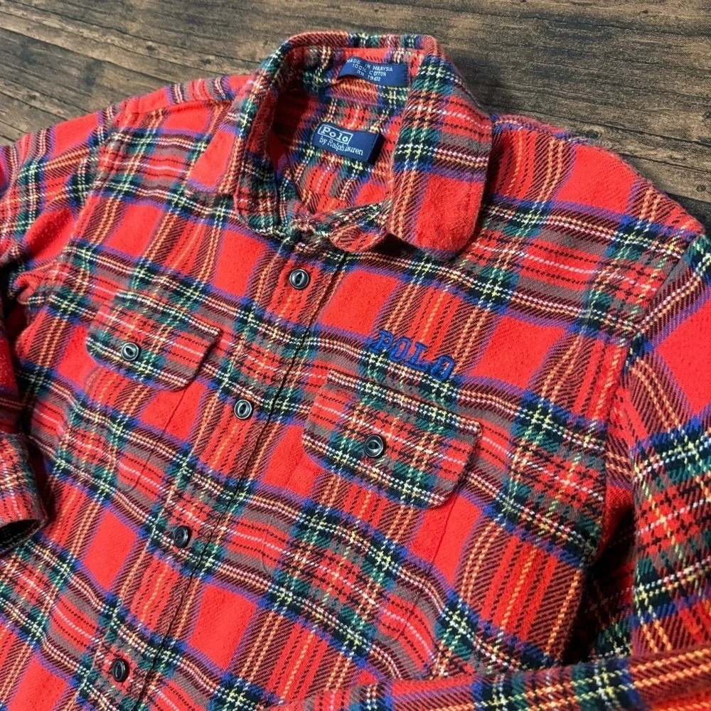 Ralph Lauren Vintage Size M 8 Red & Blue Plaid Boys Girls Shirt Top Button Up